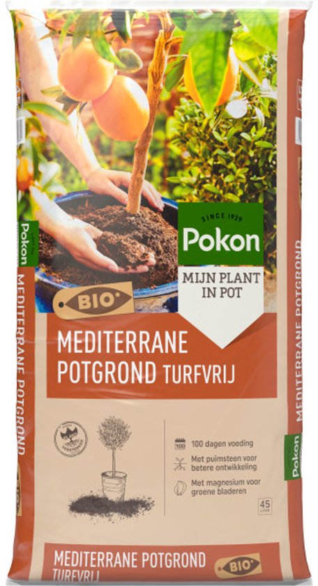 Pokon Bio Mediterrane Potgrond Turfvrij - 45L - Biologische potgrond - 100 dagen voeding