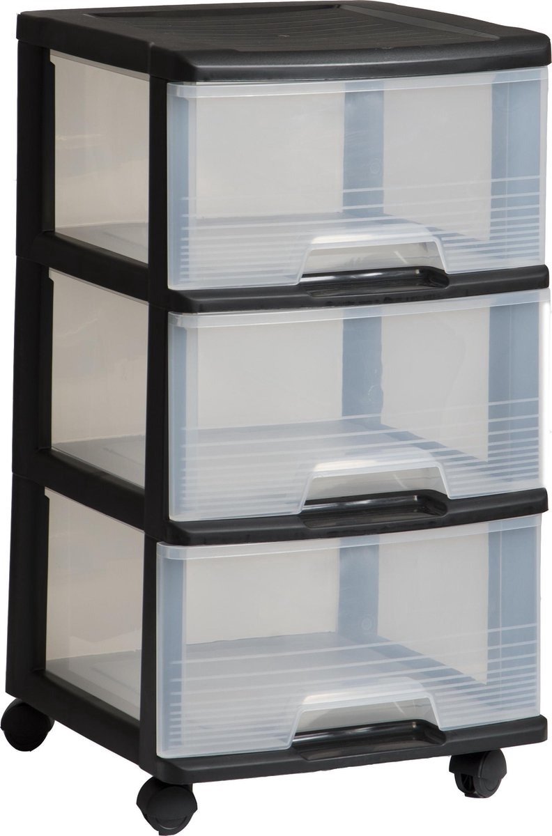 Ladesysteem Op Wielen - 3x 20 l - Zwart / transparant