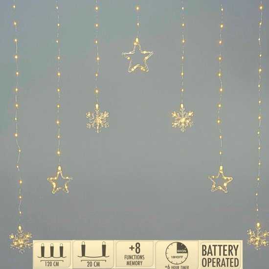 GlobaLink Star Moon Light Gordijn, Stergordijn 69LEDs Kerstdecoratie Venster 8 Modes met Timer Batterij in werking gesteld voor Binnen en Outdoor Ramadan Kinderkamer Slaapkamer Bruiloft