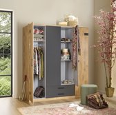 Kledingkast Stratum 180x199x55 cm (BxHxD) - Draaideur - 4 legplanken & 2 roedes - Slaapkamer - Industrieel