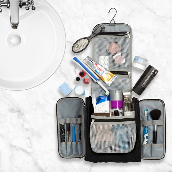 TRVLMORE XL Toilettas met Haak - Hangend - Heren - Dames - Mannen - Vrouwen - Make-up Tasje - Zwart