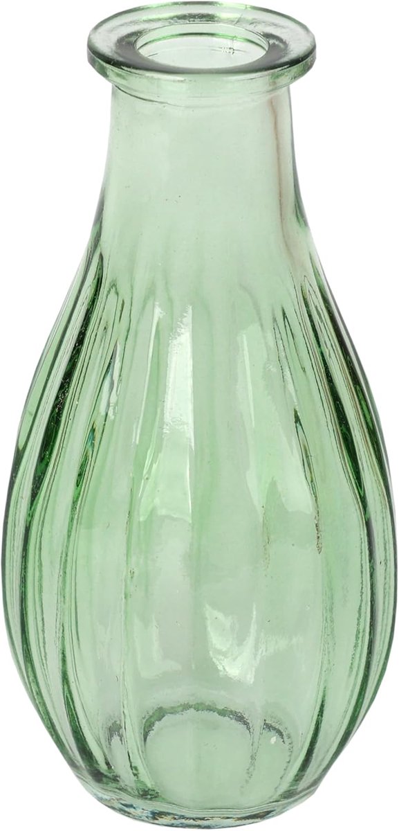 Famanu - Green Glass Bud Vaas voor bloemen, stijlvolle enkele steel elegante bruiloft tafel middenstuk decoraties vensterbank decor, tuinfeesten, zomer dineren, mantel styling en cadeau 14cm