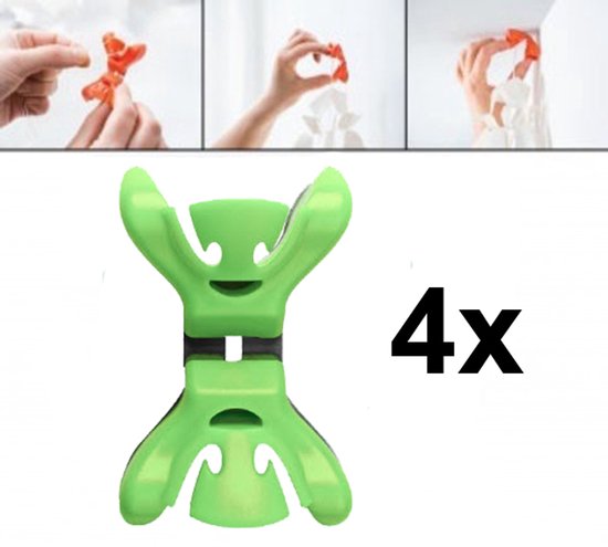 Groene slingerklem met opdruk '4x' en vier installatieafbeeldingen bovenaan.