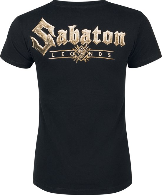 Zwart T-shirt met op de rug de tekst 'Sabaton Legends' in goudkleurige letters.