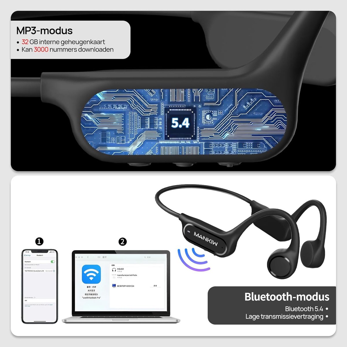 MANKIW Osea Open-ear Hoofdtelefoon IP68 Waterdicht Bluetooth - afbeelding 3