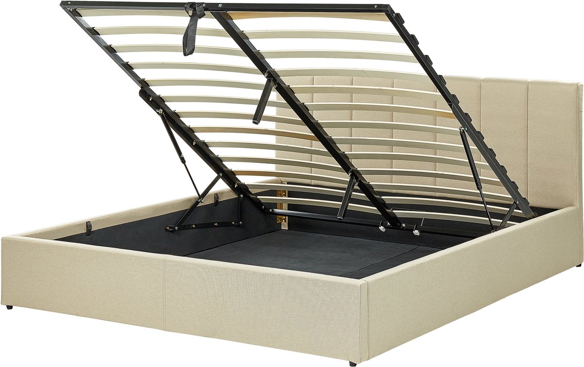 BELIANI DREUX - Bed met opbergruimte - Beige - 160 x 200 cm - Polyester