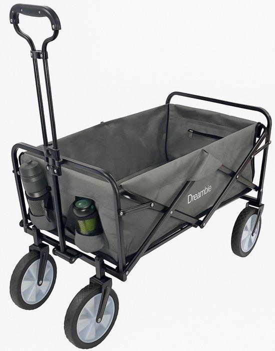 Dreamble® | Bolderkar | Grijs | 100KG Draagkracht | 100L | Opvouwbaar | Extra Dikke Ingebouwde Vloermat | Grote wielen - 20cm Ø - 360° draaibaar | Beschermhoes | 2 pockets vóór + ritszak binnenkant