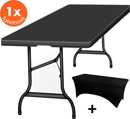 Lenx Klaptafel - Inklapbare tafel - Inclusief Zwarte Tafelhoes - 180x75x74cm -Opvouwbare Tuintafel - Vouwtafel - 6 tot 8 Personen - Glad tafelblad
