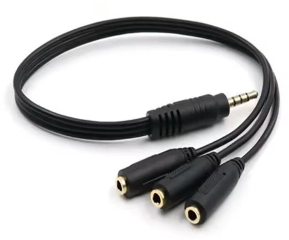 VIKEFON 3,5 mm stereo audio splitter – 1 naar 3 – 30 cm – gegalvaniseerde connector – zwart