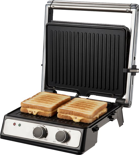 COOK‑IT XL Contactgrill - 180 °C - 2000 W - Uitneembare Platen - Timer & Temperatuur Instelbaar - Vetopvang & Cool-Touch Handgreep