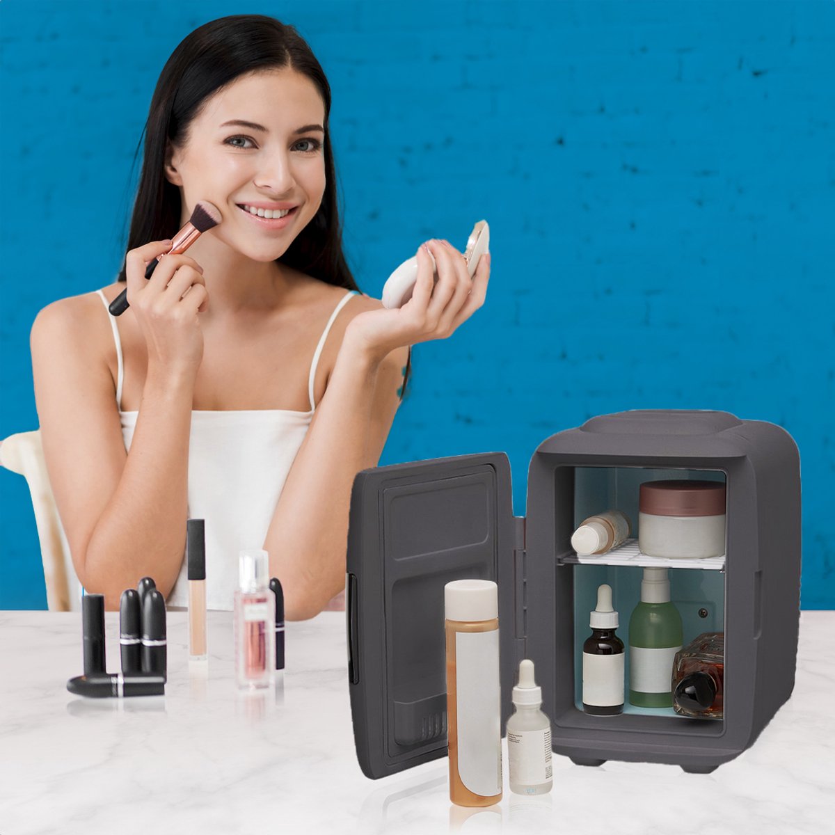 Auronic Mini Koelkast – Skincare Fridge – Make-up & Beauty – Koelen en Verwarmen – 100/240V & 12V Auto Stekker – Draagbaar – 4 Liter – Zwart — afbeelding 2