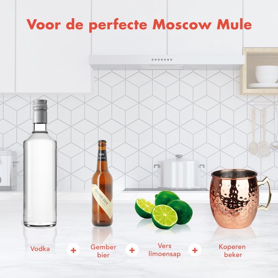 Vodka, gemberbier, limoensap en een koperen beker voor de perfecte Moscow Mule.