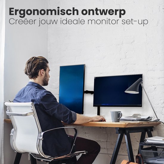 Auronic Monitor Arm - 2 Schermen - 13 tot 27 Inch - Verstelbaar - Draai, Kantel en Zwenkbaar - Dubbele Monitor Beugel - Staal - Zwart