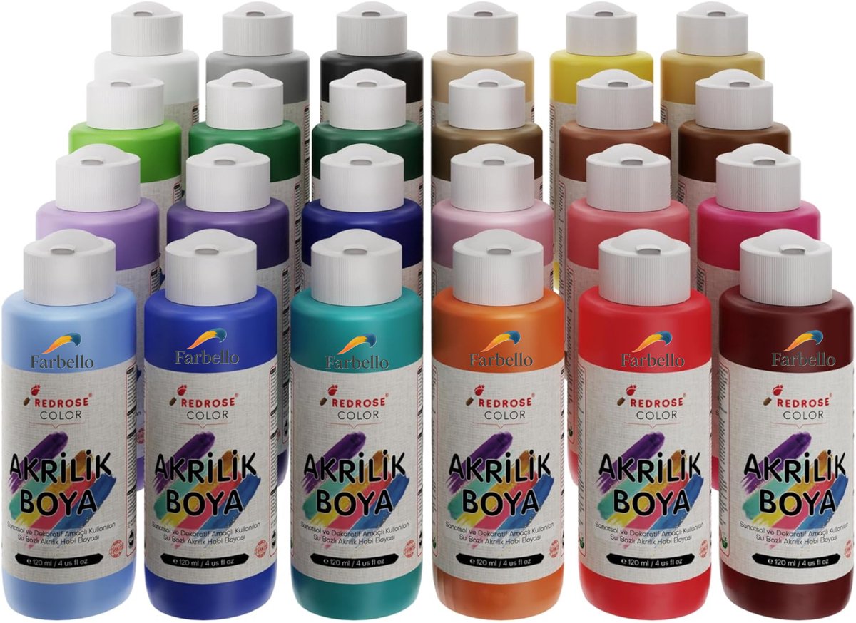 Farbello Acrylverf Set- 24 kleuren*60 ml., Sterk gepigmenteerde, Niet giftige verf op waterbasis, voor canvas, hout, steen, papier en metaal.. — afbeelding 5
