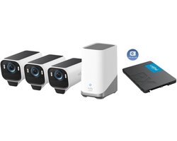 eufy Security S3 Pro Buitencamera's, 3 Pack met HomeBase 3 - Outdoorcam set - 4K Ultra HD resolutie, MaxColor Vision™ technologie, Zonne-energie met SolarPlus™ 2.0, Compatibel met Apple HomeKit, Alexa en Google Assistant + 240GB SSD - Bundelvoordeel