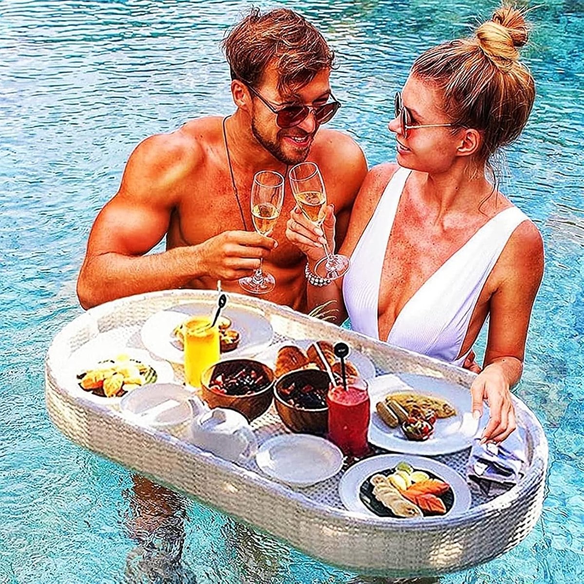 Luxury Floating Pool & Hot Tub Tray - Large Floating Bar Table with Compartments for Drinks & Snacks - Perfect for Pool Party, Beach or Spa - Water Resistant & Stable Design