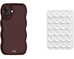 xoxo Wildhearts Telefoonhoesje Glossy Wavy Case Burgundy + Telefoonsticker Stick On Me Square Wit – geschikt voor iPhone 16 Plus