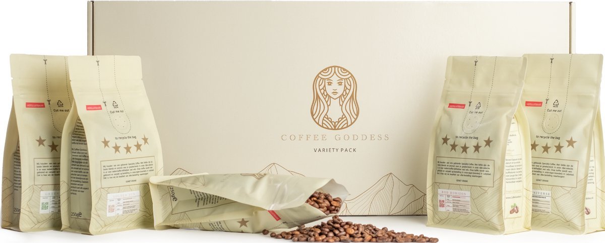 Coffee Goddess Variety Pack – 5 × 250 g Koffiebonen Set – 100% Arabica Blend, Diverse Roast Levels – Espresso & Filter – Cadeau & Proefpakket