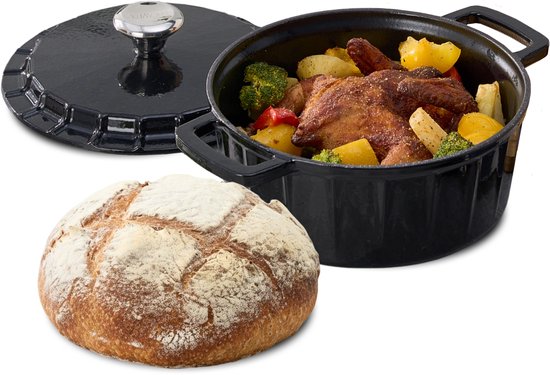 Gietijzeren Broodpannen voor Brood,5,7 L Braadpan van Emaille Gietijzer,26cm Dutch Oven met Deksel,Geëmailleerde Stoofpan met Rijsmand,Gietijzeren Stoofpan voor Keuken,Bakken,Stoven & Braden (Groen