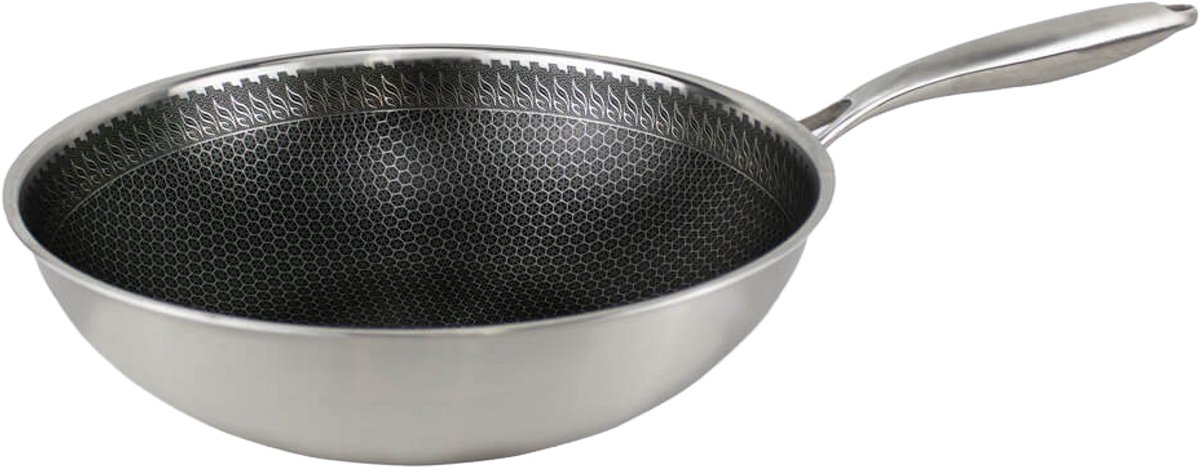 BY C&P© Honey Wokpan 30 cm - Inductie - RVS - Antiaanbaklaag PFAS vrij
