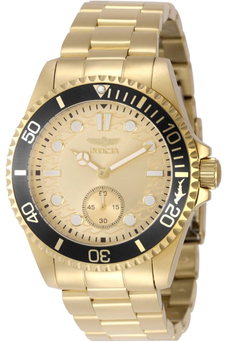 Invicta Pro Diver 49428 Heren Horloge - Waterdicht - Analoog - Quartz Uurwerk - Roestvrij Staal met gouden Wijzerplaat - 43mm
