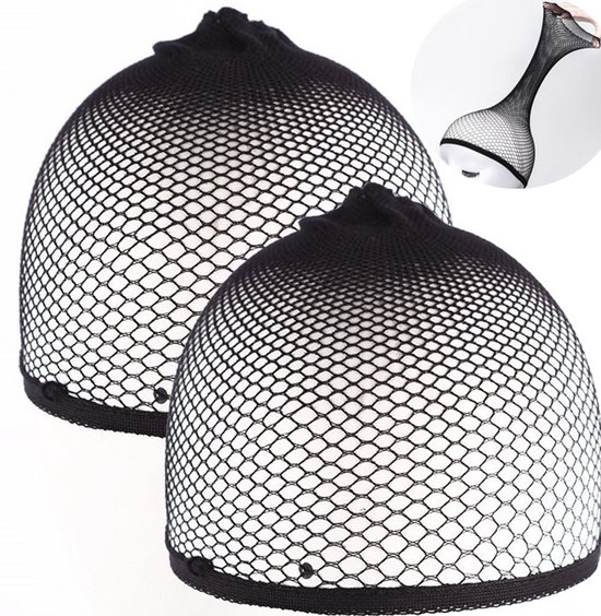 Filet à Perruques - Bonnet de perruque - Lot de 2 - Filets de perruque - Filet élastique extensible - Bonnet en maille adapté aux Cheveux longs - Filet à perruque - Zwart