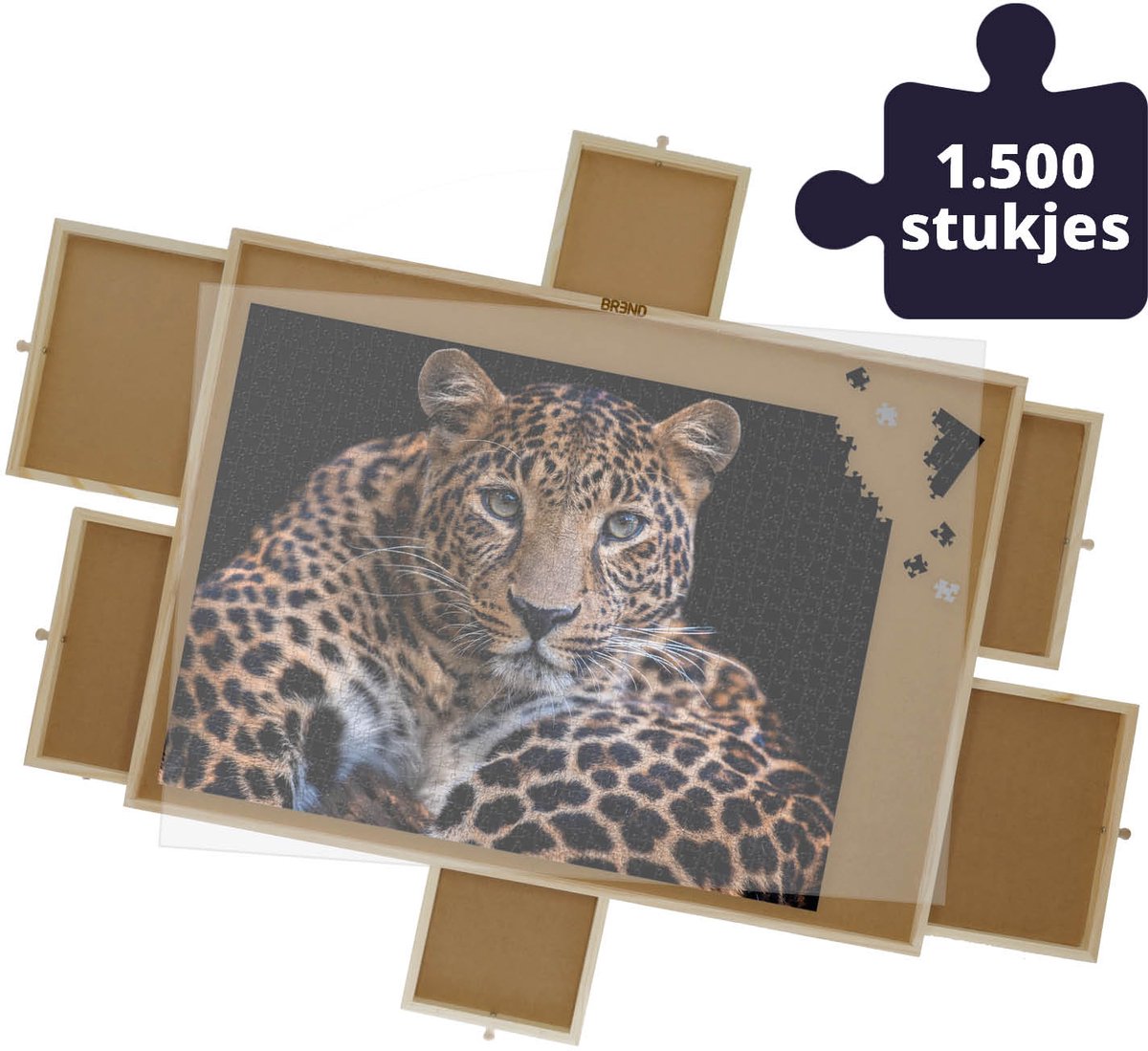 Puzzelplaat voor 1500 Puzzelstukjes met 6 Lades – Puzzelmat met Opbergsysteem -– Puzzelbord van Hout – Puzzeltafel inclusief Afdekplaat - BREND BR-2217
