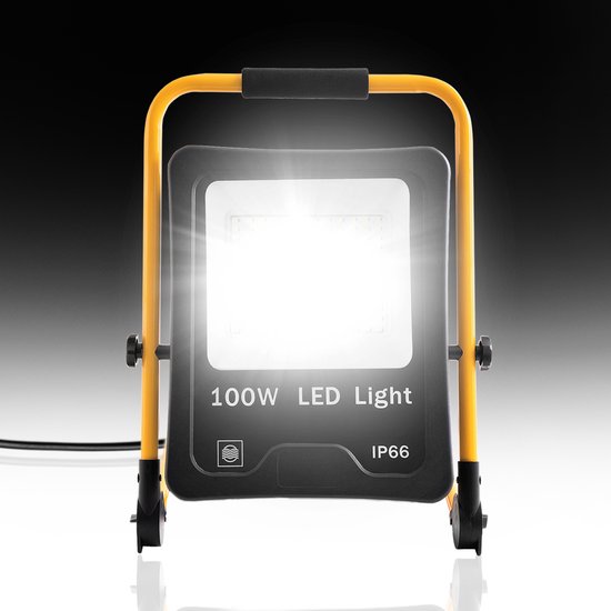 Lampe de chantier LED 100 W - Indice de protection IP66 contre les projections d'eau - Lampe à piles - Lampe de travail réglable - Lampe portative - Blanc froid 6000–6500 K