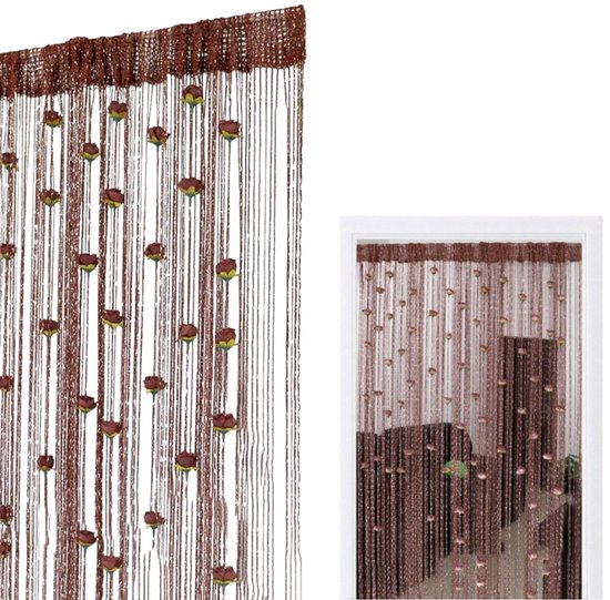 Deurgordijn - Rozen bloemengordijn - Kamerscheidingsdecoratie - Kwastjesdeurgordijn - Gemakkelijk te combineren met deurkozijnen - Bruin 2m x 1m