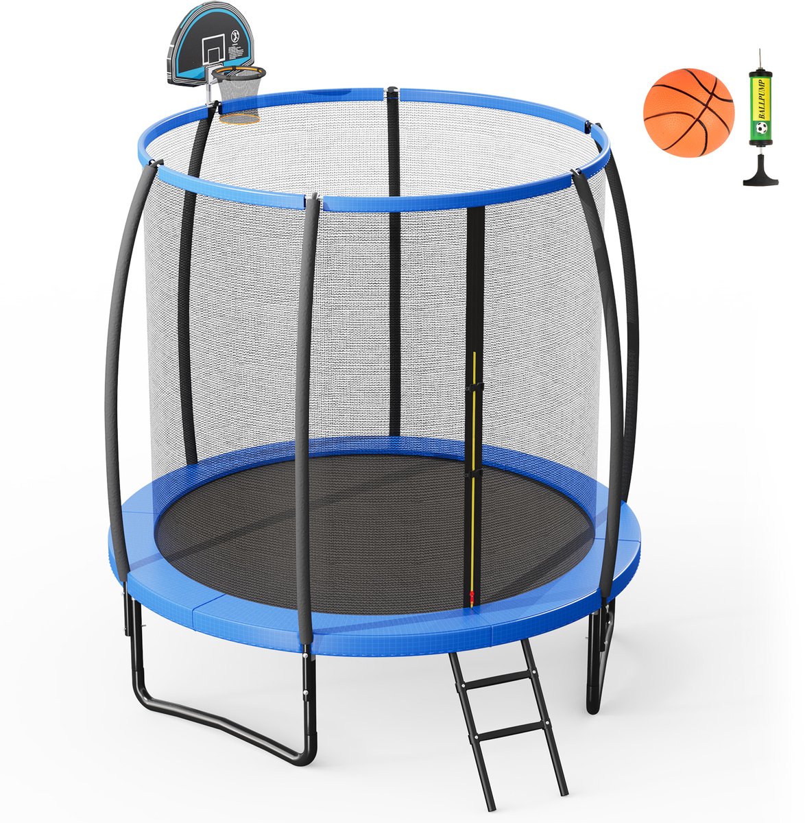 COSTWAY φ 244 / 305 cm trampoline outdoor, tuintrampoline met ladder, complete trampoline met basketbal, springmat, veiligheidsnet en randafdekking