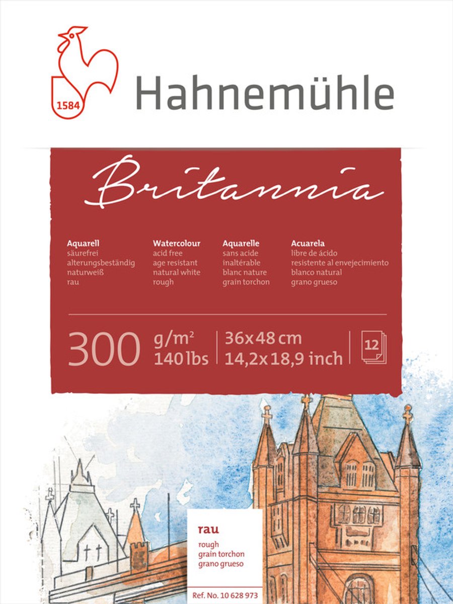Hahnemuhle Aquarelblok Brittania Rough 36 x 46 cm 300 grams 12 vel
