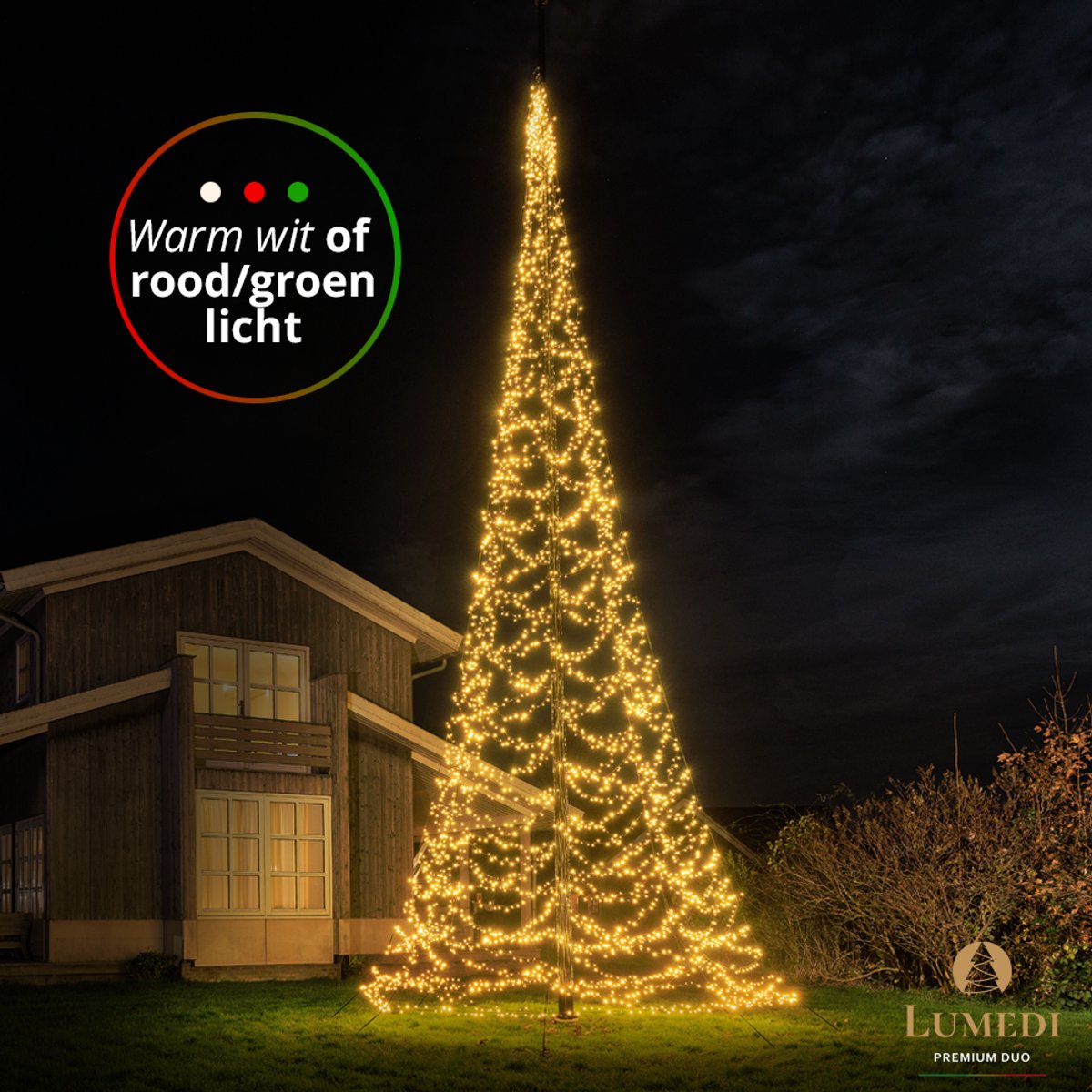 Lumedi 4000 Premium Duo - 12 meter - LED Kerstboom Buiten - Vlaggenmast kerstboom - 4000 warm wit, groen en rode Led Lampjes - Afstandsbediening - Kerstverlichting voor buiten