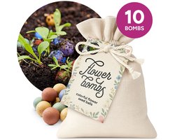 Flower Bombs - Zaadbommen mix - 10 stuks - In katoenen zakje - Biologische wilde bloemzaden - Handgemaakte bloembommetjes - Ook leuk als cadeau of relatiegeschenk