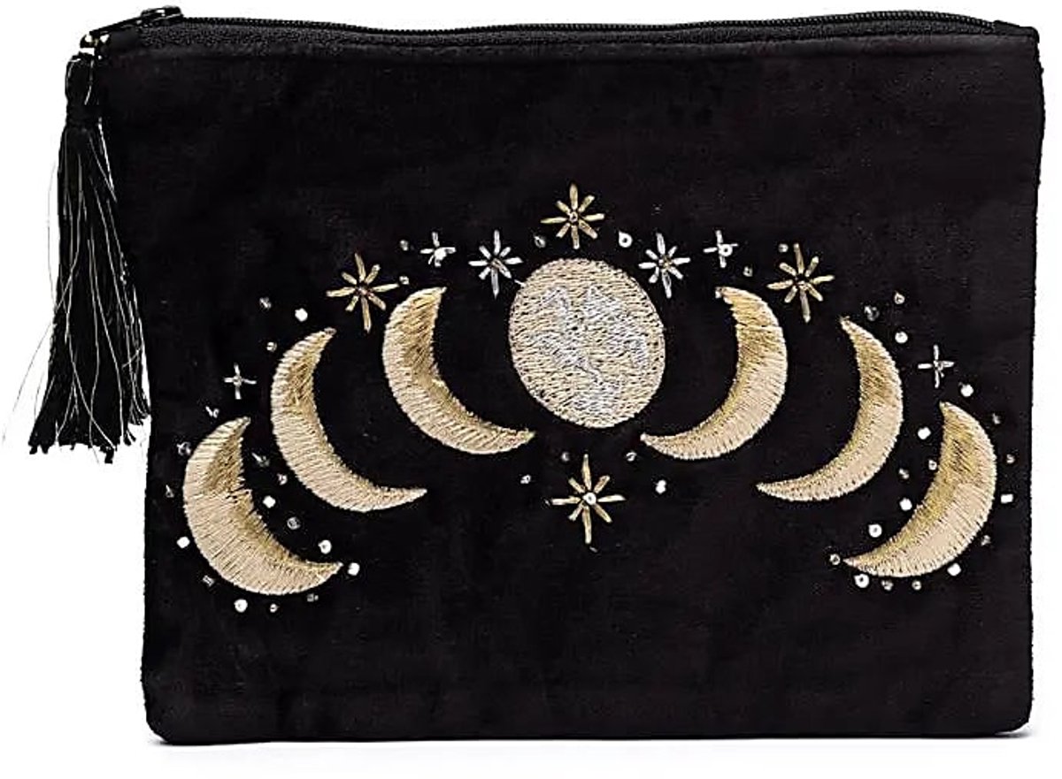 Etui fluweel zwart met maanfasen – 20 cm x 15 cm