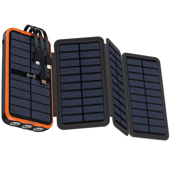 Batterie Externe Solaire 20000 MAh PD 15W - Charge Rapide, étanche, Avec Lampe LED Et Crochet
