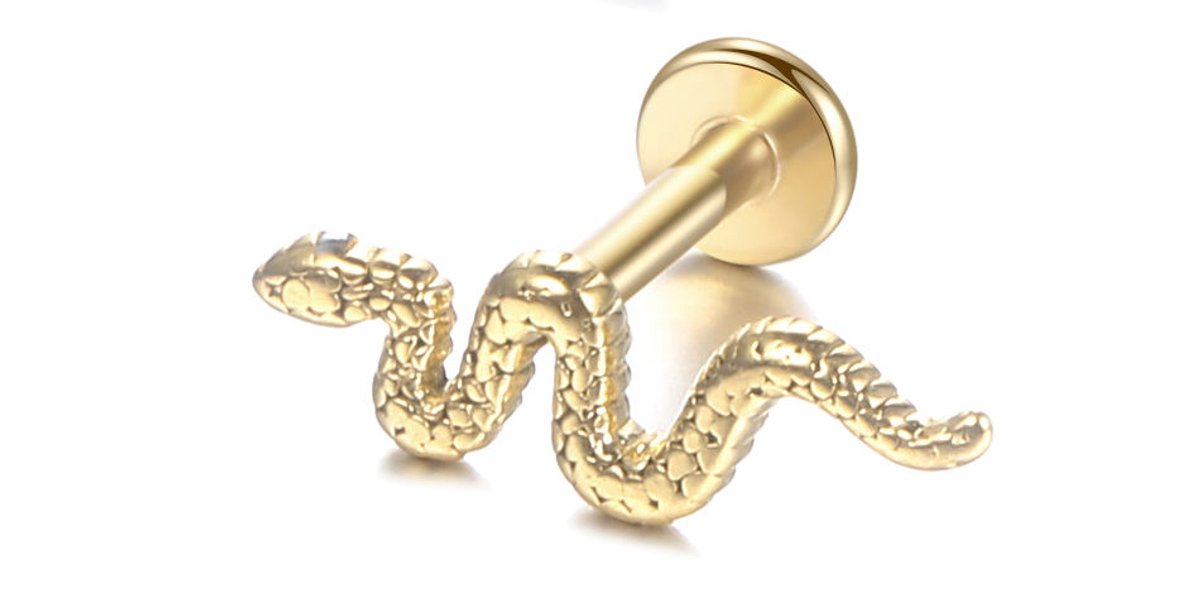 WeLoveSilver - piercing - goudkleurige slang - chirurgisch staal - 6 cm
