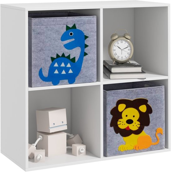peelgoed Kast / Boekenkast voor kinderen met 8 vakken - Opbergkast van hout voor kinderkamer - Voor opbergen van speelgoed, knuffels, boekjes etc. - Kinderkamer Boekenrek / open opberg kast in wit
