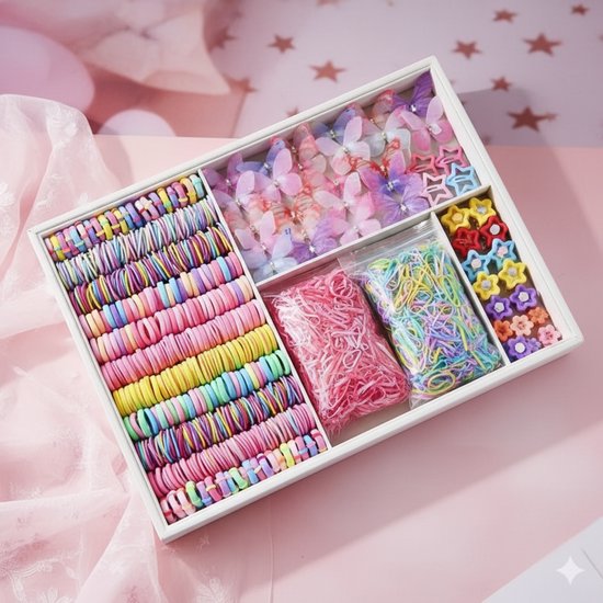 Élastiques à cheveux Kinder – 1000 pièces de couleurs Mix – Accessoires pour cheveux de Filles, Bébés et tout-petits – Comprend 2 pochettes de Beauty – ​​Idée cadeau parfaite