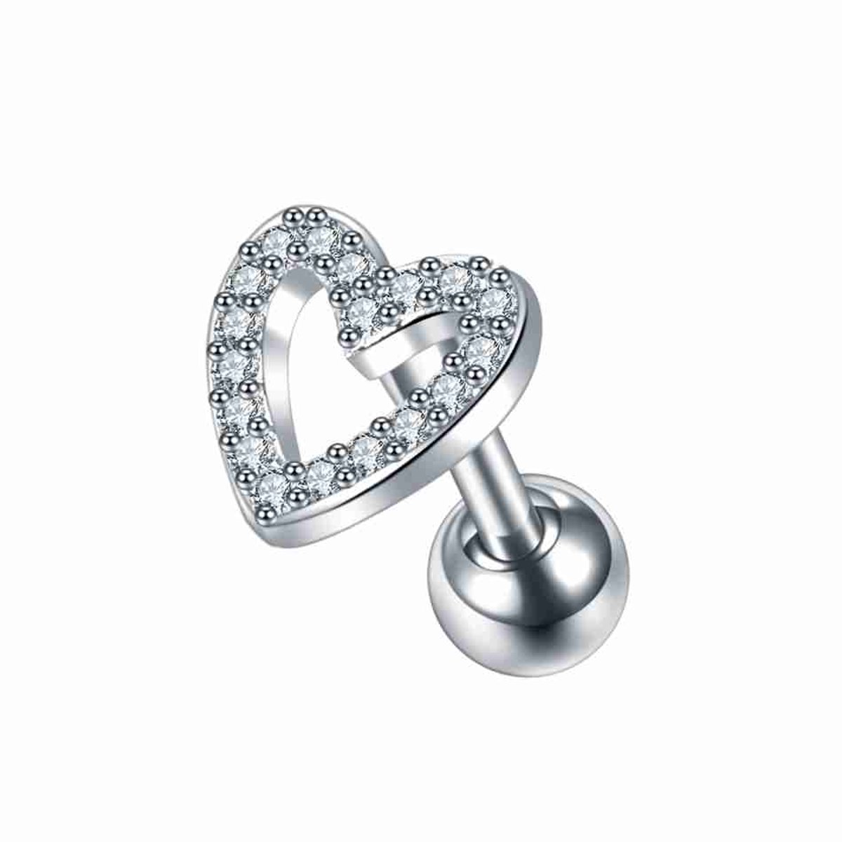WeLoveSilver - chirurgisch stalen hartvormige piercing - kristallen - 6 mm