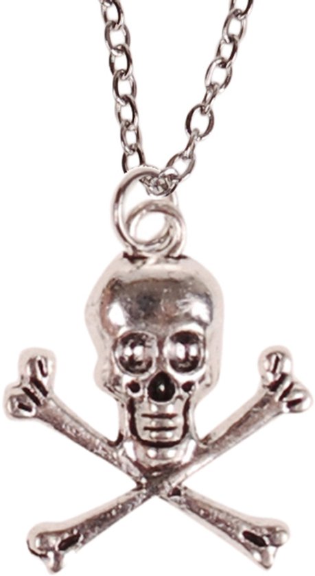 Ketting Zilverkleurig 55cm - Hangertje Schedel en Botten zilverkleurig