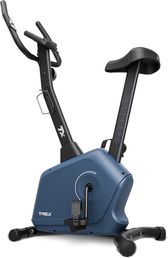 Een marineblauwe hometrainer met 'TREX' logo, gefotografeerd op een witte achtergrond.