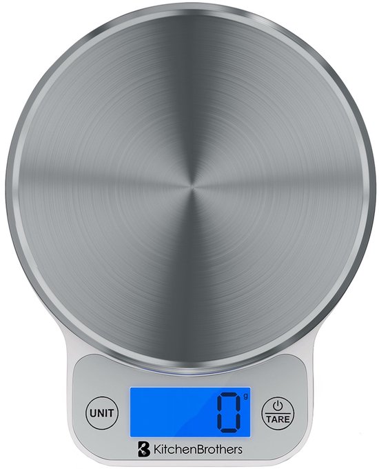 KitchenBrothers Keukenweegschaal - Weegschaal Keuken Digitaal - 1 g tot 6 kg - Tarra Functie - Inclusief Batterijen - RVS/Zilver