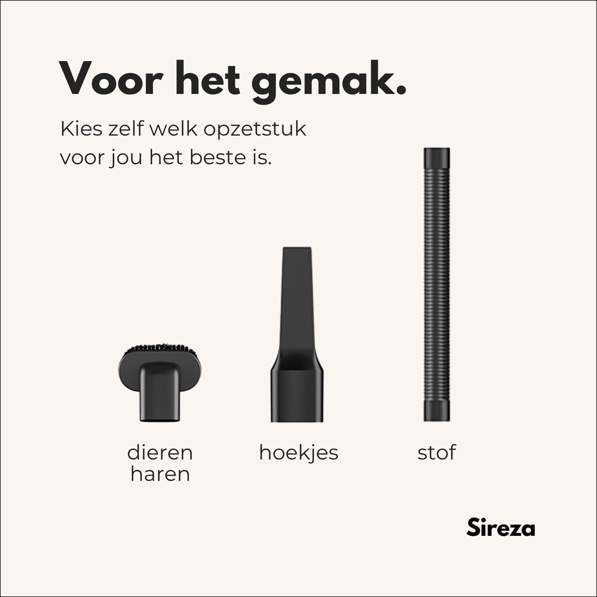 Sireza T1 Kruimeldief Snoerloos Zwart met 4 Opzetstukken - afbeelding 2