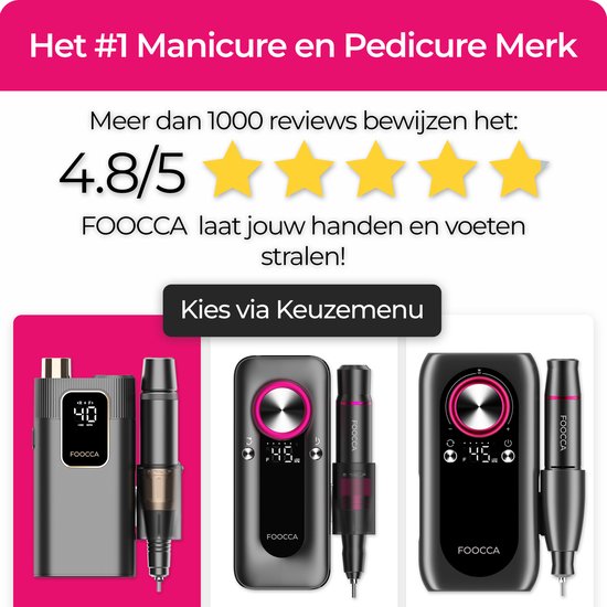 FOOCCA® Elektrische Nagelvijl - Nagelfrees 40000 RPM - Oplaadbaar - FOOCCA Portable - 12 Bitjes + 65 Schuurrolletjes + 3 Accessoires - Nagelstofkap - Manicure en Pedicure Set - Broekriemclip - Eeltverwijderaar - Kalknagels