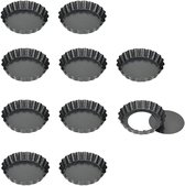 OUYLAF Moules à tartelettes - mini moules à tartelettes - moules à tarte de 10 cm - Moule à quiche à fond amovible - Moule à pâtisserie - Moule à tartelettes en acier au carbone - Lot de 10