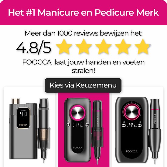 Overzicht van drie FOOCCA nagelfrees sets en hun eigenschappen.