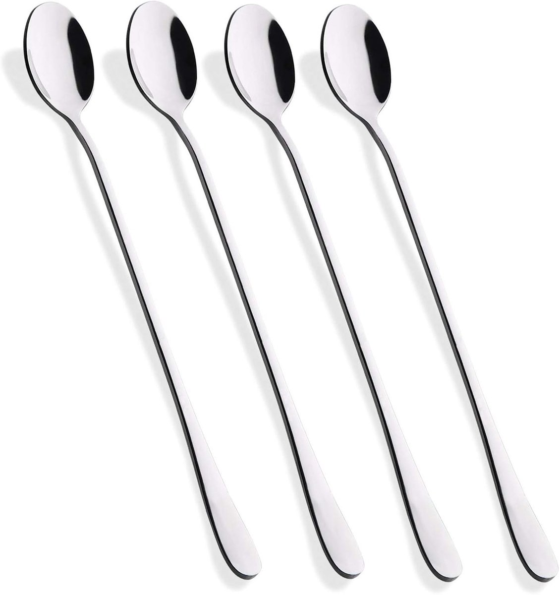 TuseRxln Tafellepel Set - Rvs Lepels - Lange Steel Voor Koud Drinken En Desserts + Spiegelafwerking - 4 Stuks - Voor Thuis En Feestgebruik Zilver