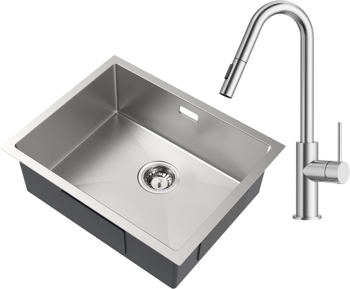 Auralum Max Spoelbak voor keuken 55x44cm - Spoelbak Keuken Met V-Uitloop Keukenkraan - Spo