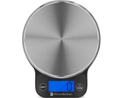 foto van KitchenBrothers Keukenweegschaal - Weegschaal Keuken Digitaal - 1 g tot 6 kg - Tarra Functie - RVS/Zwart