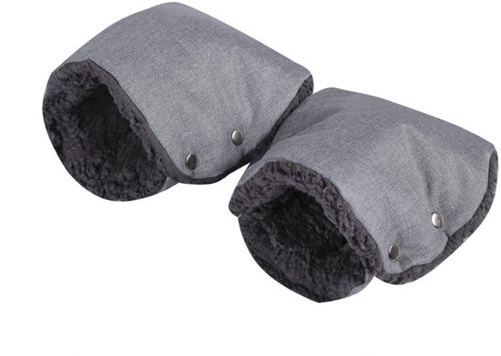 SOOSIE Winter Kinderwagen Voetenzak + Handmof - Grijs Melange & Donkergrijs Teddy - Universeel - Waterproof - 110 cm van Merkloos — afbeelding 3
